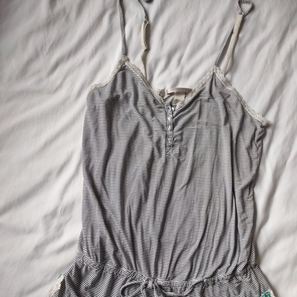 {2 PACK} Victoria's Secret Super Soft Gray Ribbed and Blue and White Rompers - Picture 4 of 11
